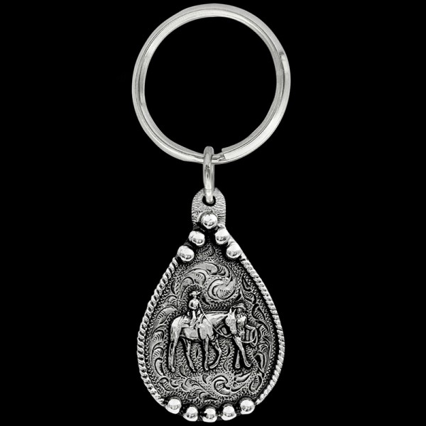 Leadline 2 Keychain, The Lead Line 2 keychain includes a beautiful rope border, a 3D lead line figure, and a key ring attachment. Each silver key chain is built with our white 